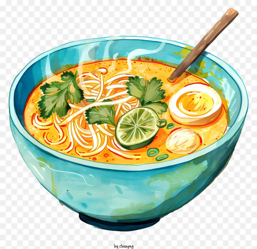 Khao Soi，Ilustración Acuarela PNG