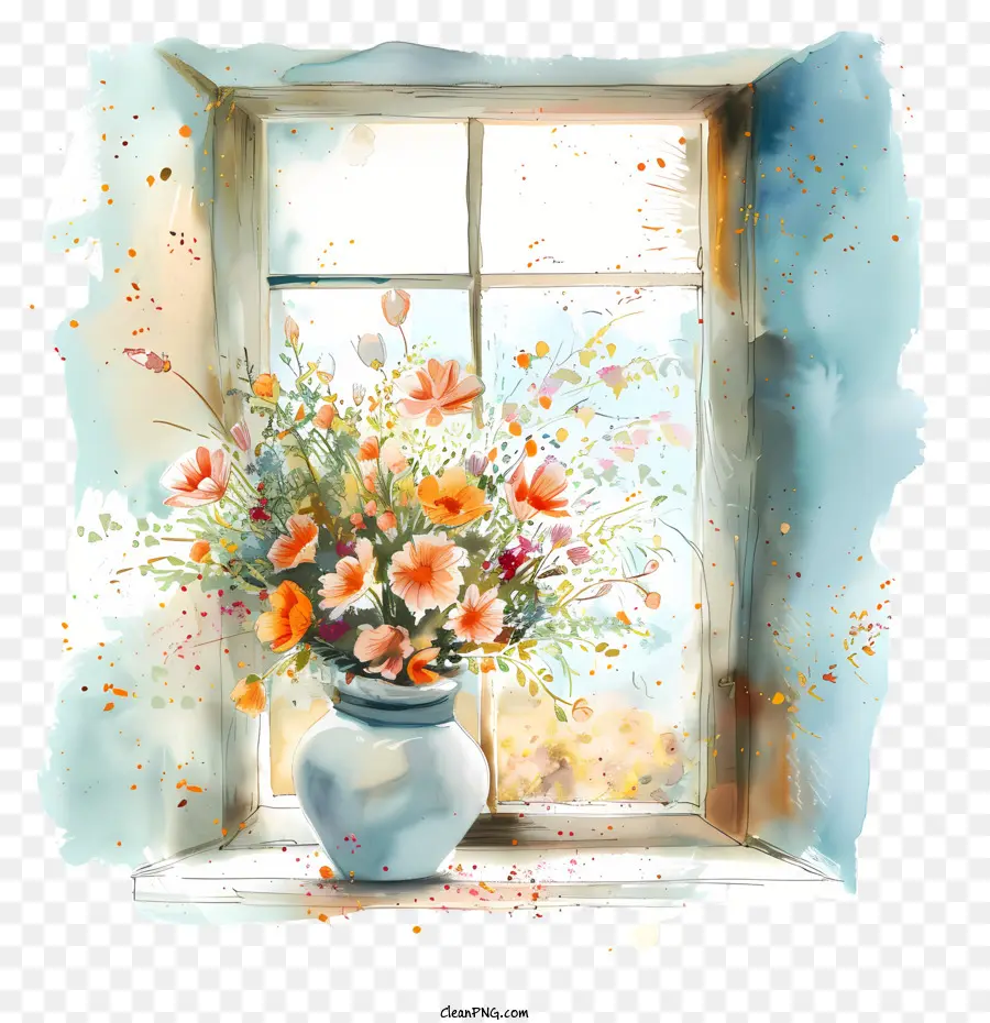 Flores De Ventana De Primavera，Pintura A La Acuarela PNG