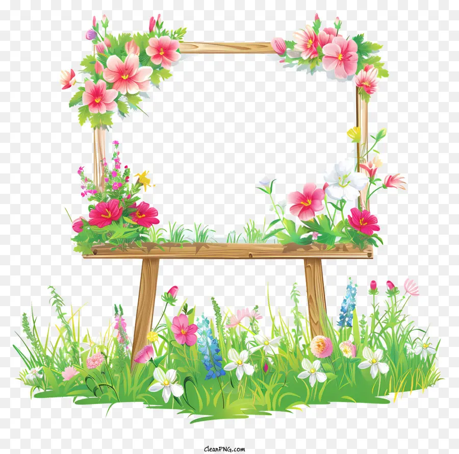 Tablero De Letrero De Flores De Primavera，Decoraciones Florales PNG