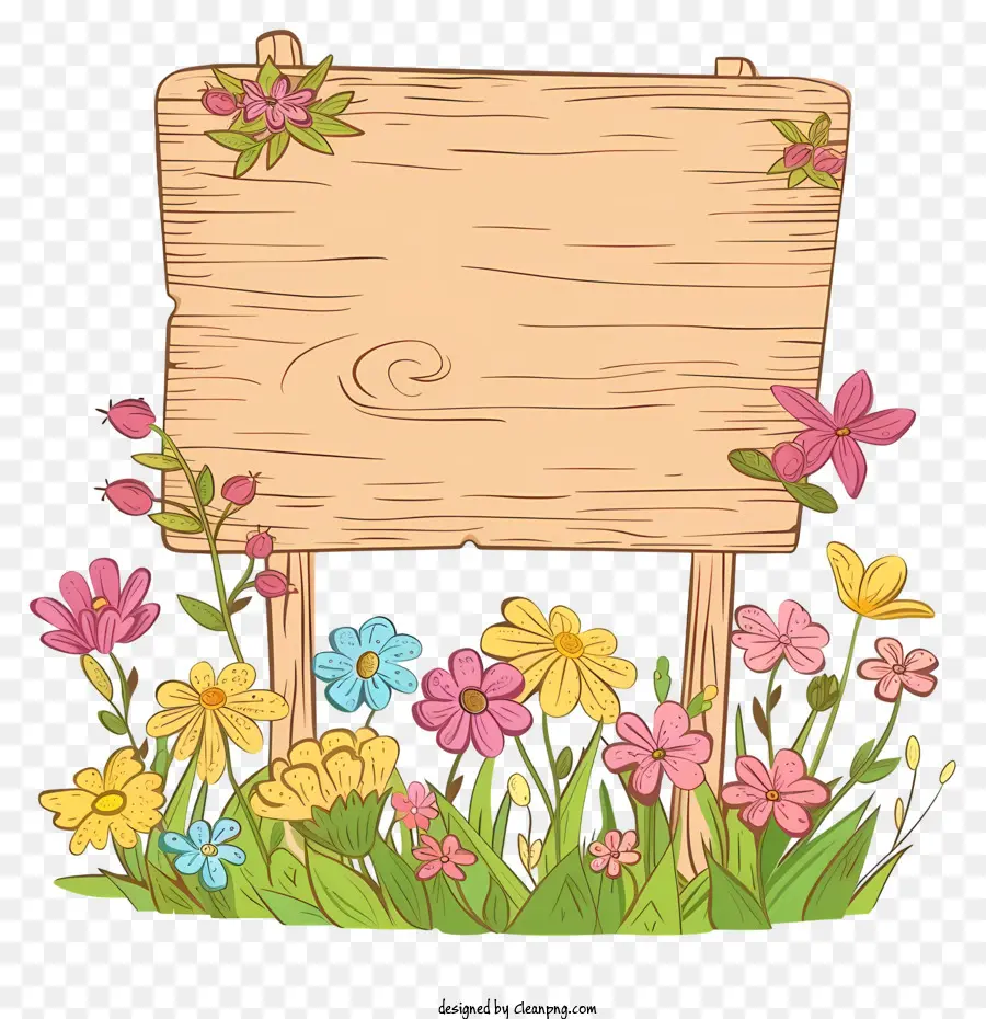 Tablero De Letrero De Flores De Primavera，Wooden Sign PNG