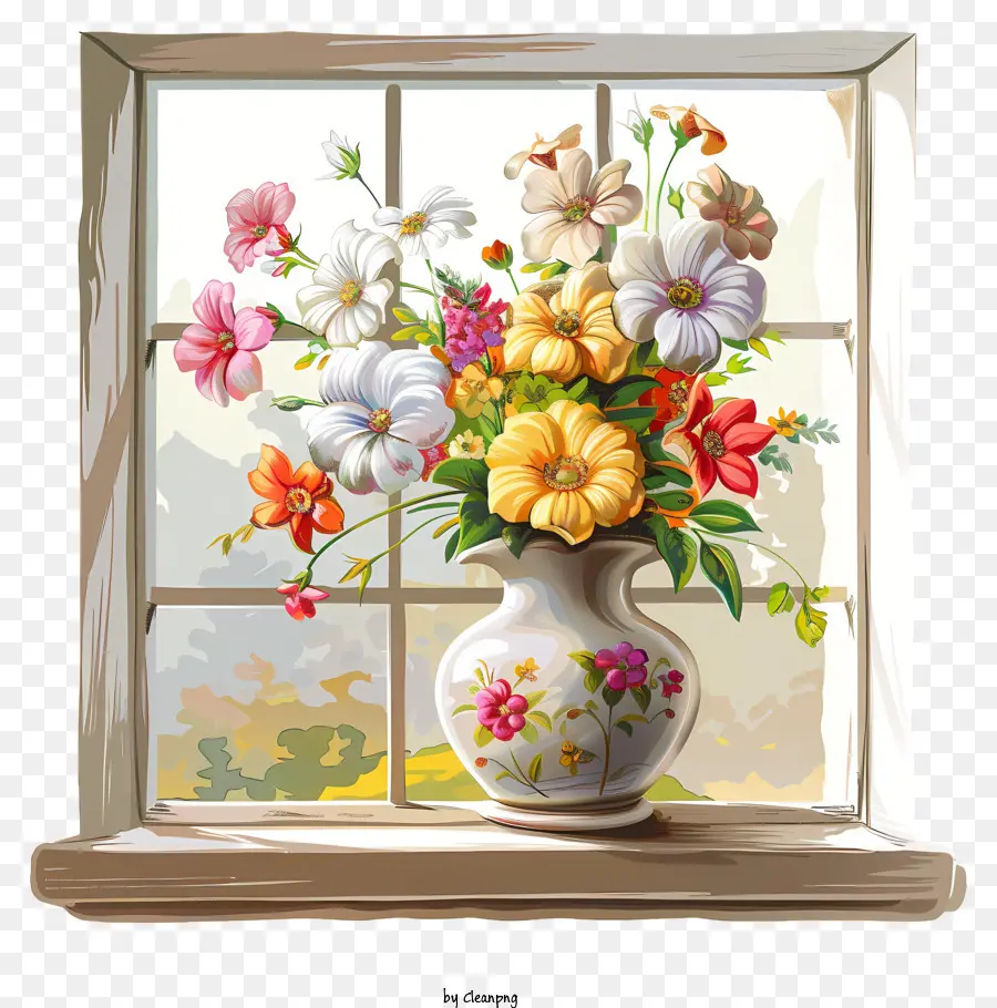 Flores De Ventana De Primavera，Florero PNG