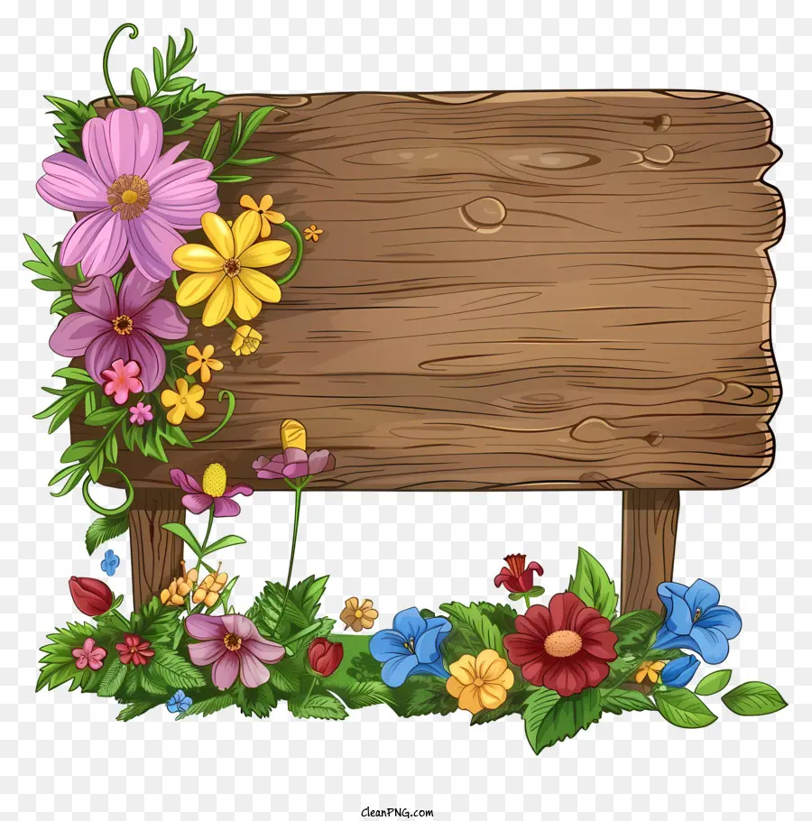 Tablero De Letrero De Flores De Primavera，Tablero De Madera Florales PNG