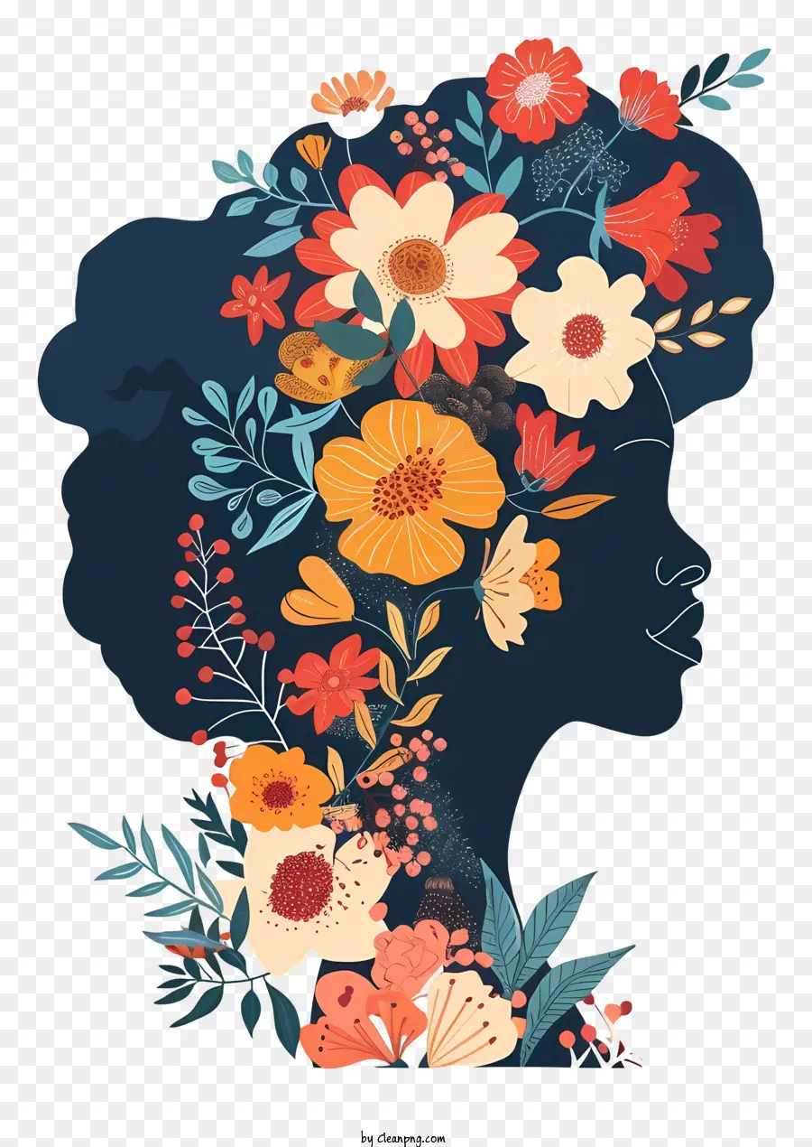 Arte De Flores Del Día De Las Mujeres，Peinado Afro PNG