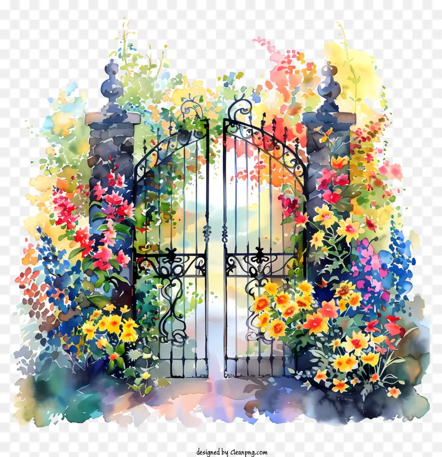 Flores De Puerta De Jardín De Primavera，Pintura A La Acuarela PNG