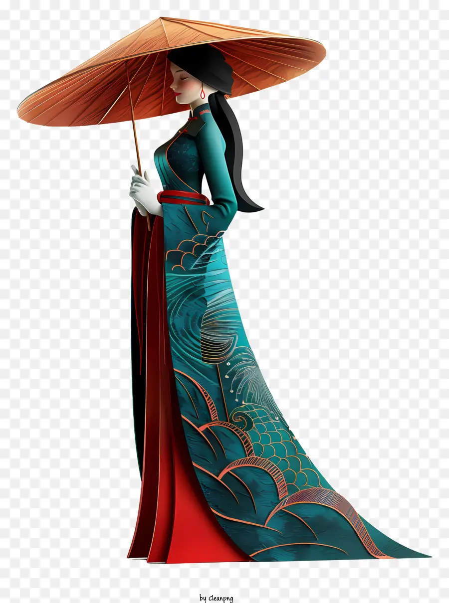 Ao Dai，Mujer Con Paraguas PNG