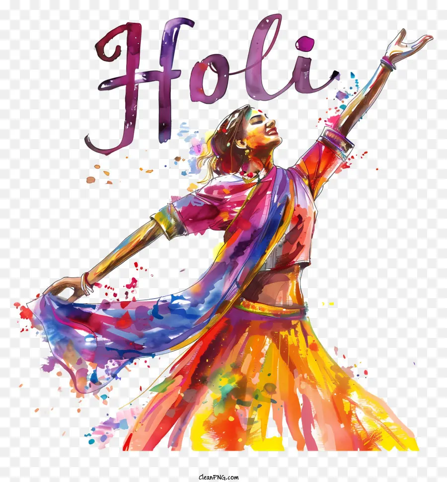 Holi，Mujer Bailando Con Pintura Colorida PNG