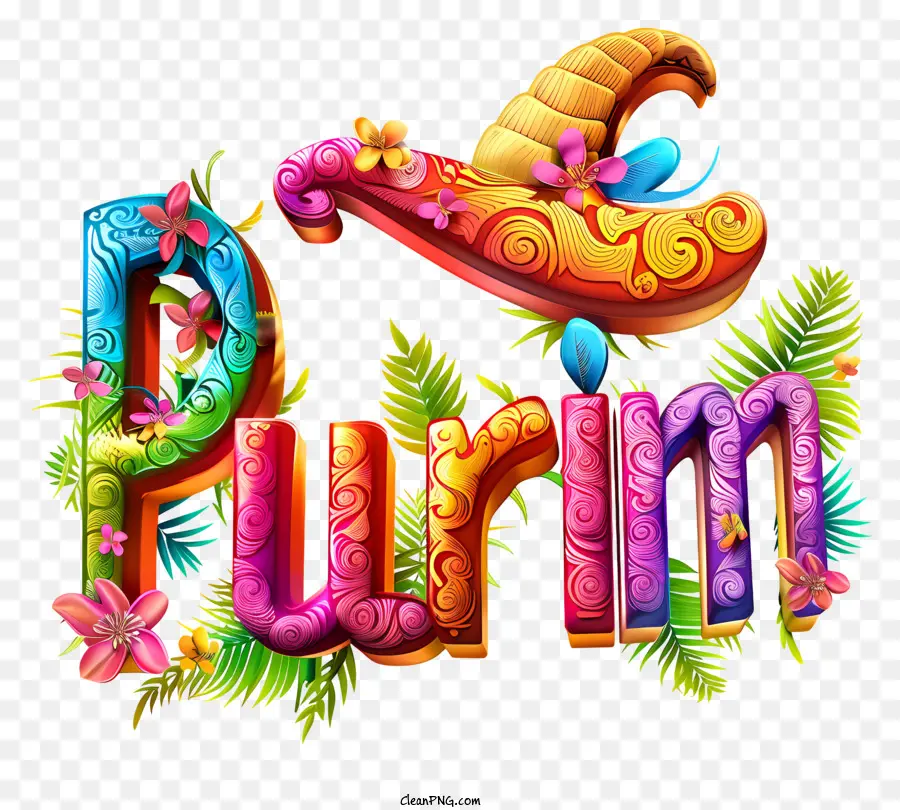 Purim，Letras Florales PNG