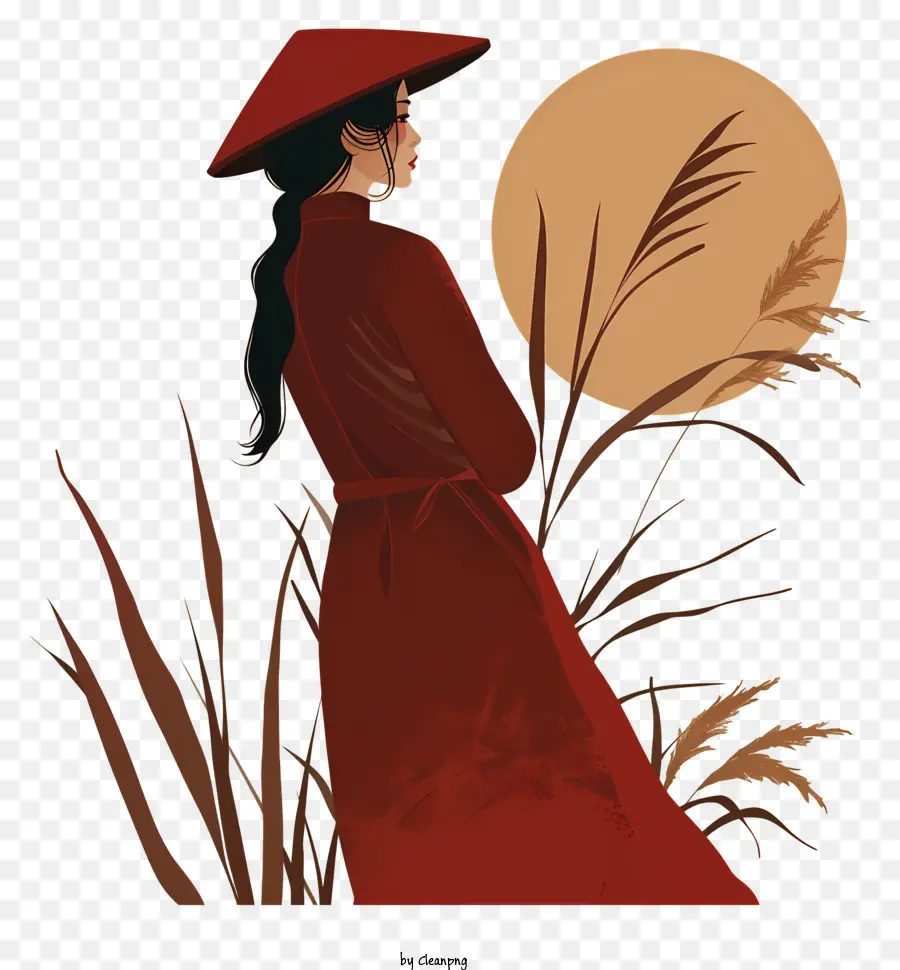 Ao Dai，Mujer En Vestido Rojo PNG