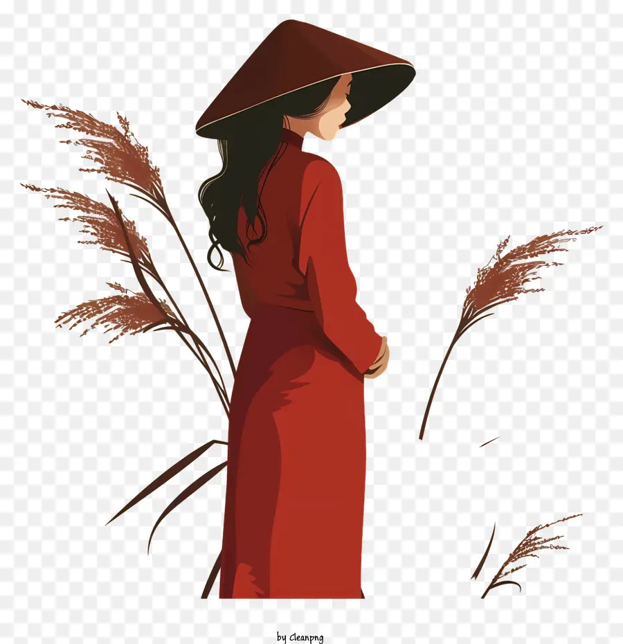 Ao Dai，Mujer En Vestido Rojo PNG