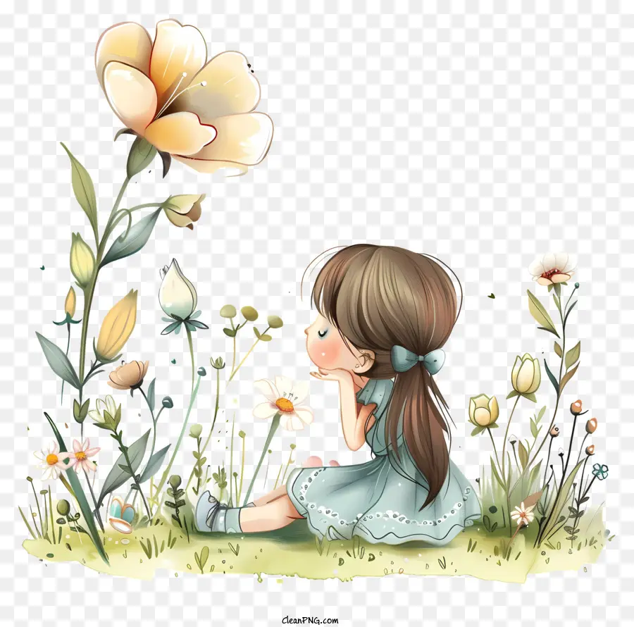 Tiempo De Primavera，Chica Con Flores PNG