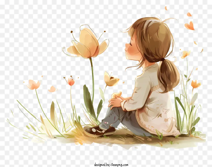 Tiempo De Primavera，Niña Con Flores PNG