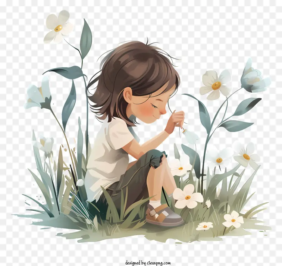 Tiempo De Primavera，Niña Con Flores PNG