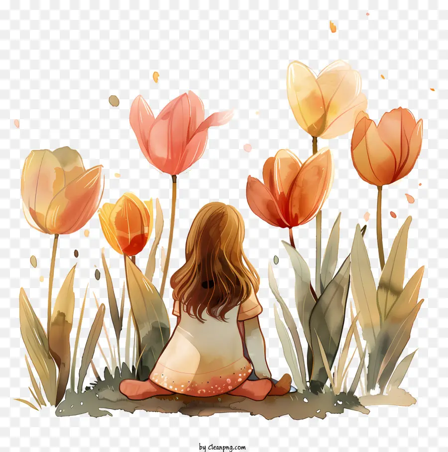 Tiempo De Primavera，Chica Con Flores PNG