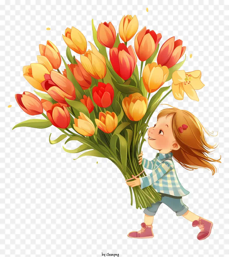 Tiempo De Primavera，Niña Con Flores PNG