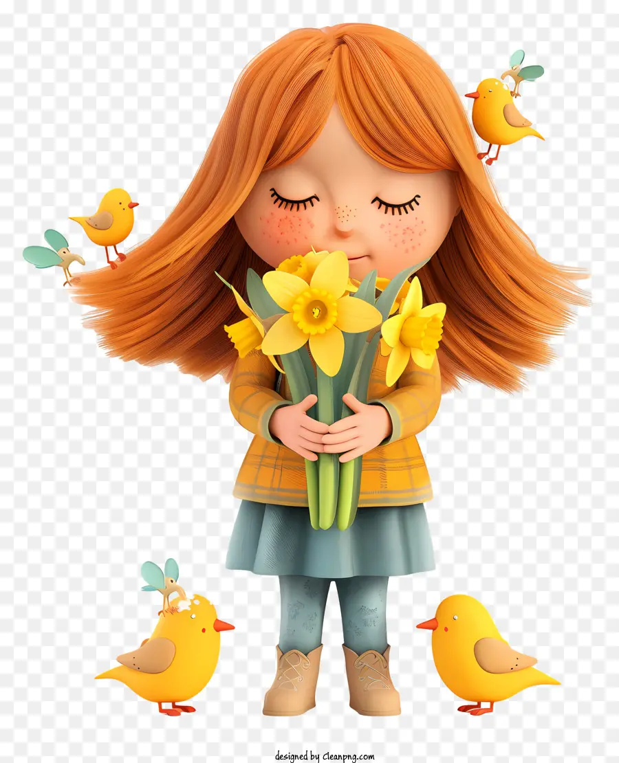 Primavera，Niña Con Flores PNG