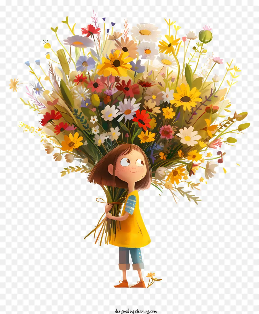 Tiempo De Primavera，Chica Con Flores PNG