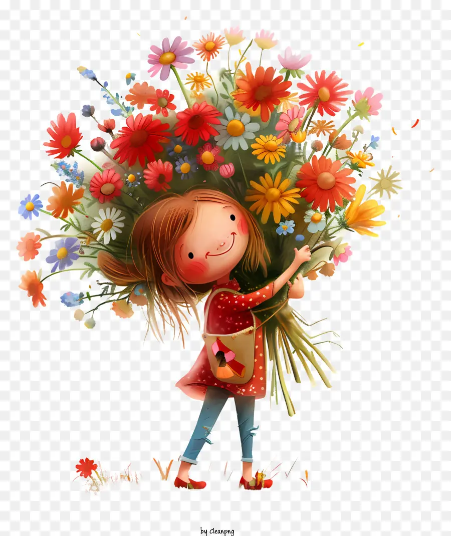 Tiempo De Primavera，Chica Con Flores PNG