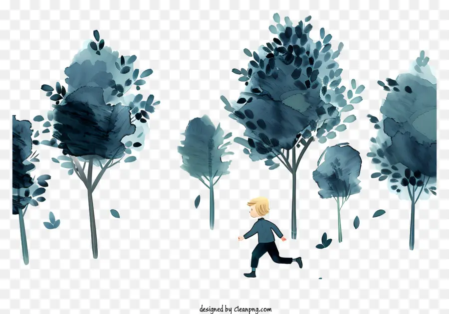 Niño Corriendo，Bosque PNG