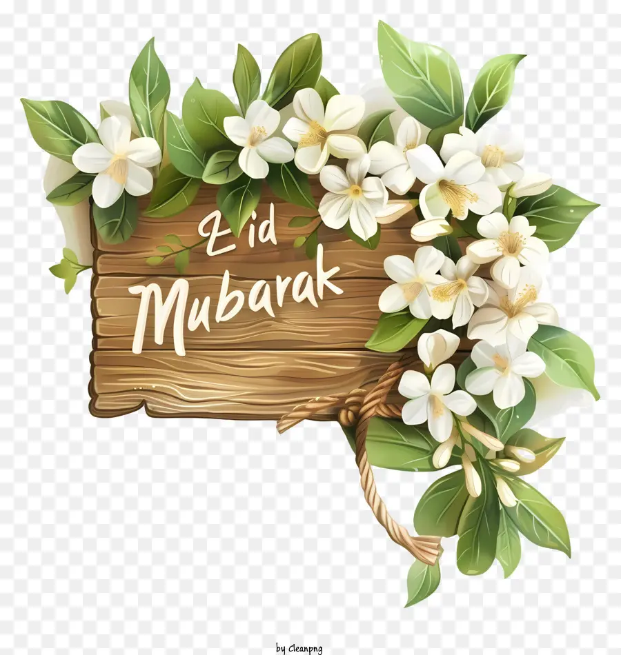 Eid Mubarak，Flores Blancas PNG