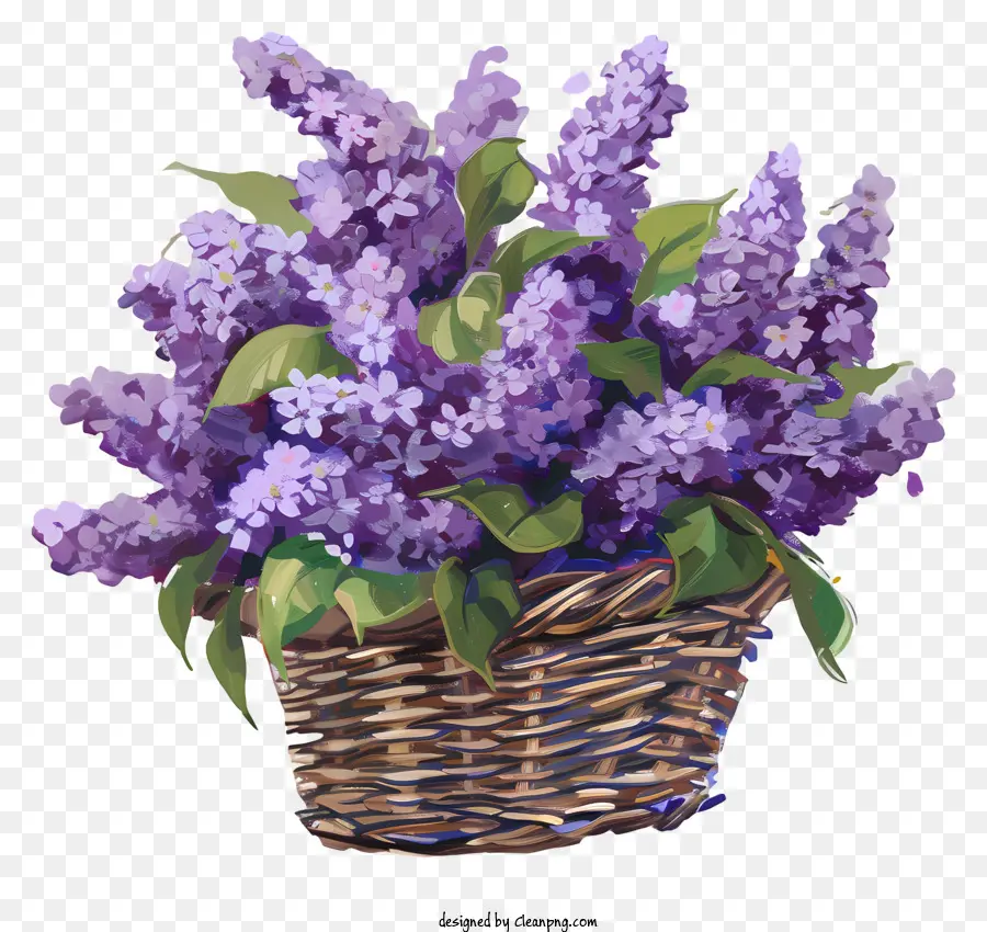 Flores De Color Lila，Wicker Basket PNG