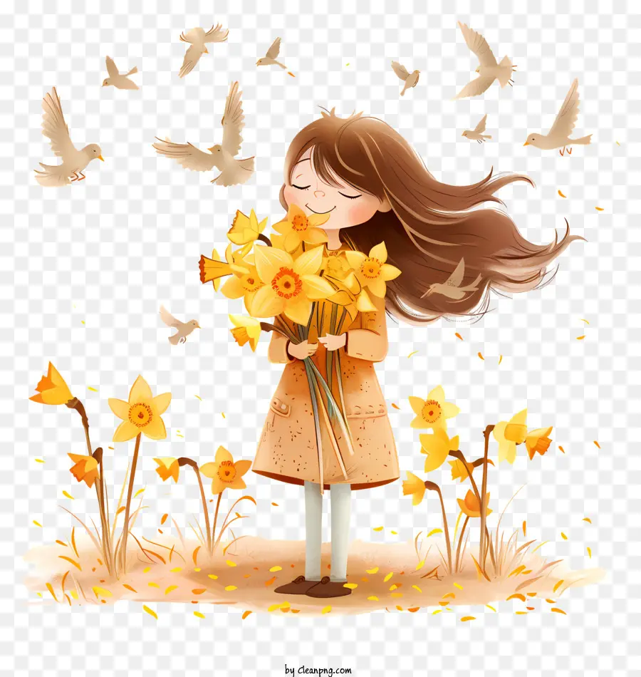 Primavera，Chica Con Flores PNG