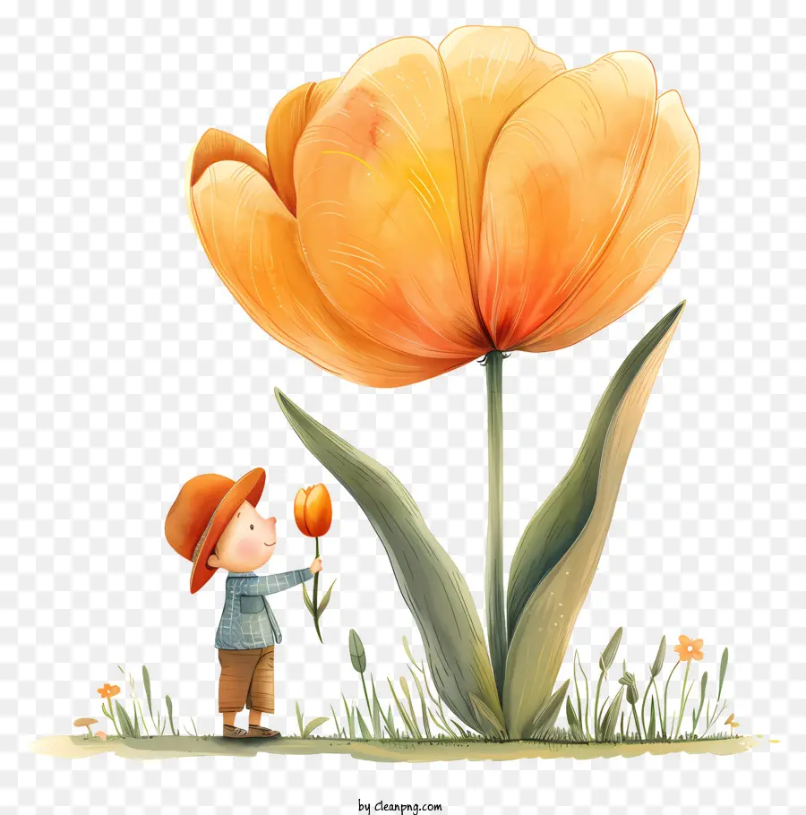 Tiempo De Primavera，Niño Con Flor Gigante PNG