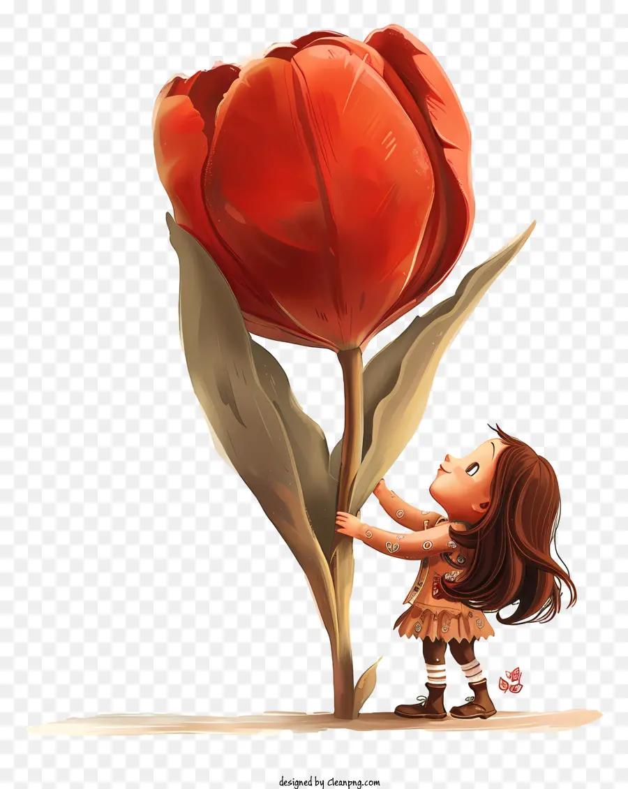 Tiempo De Primavera，Chica Con Flor Gigante PNG