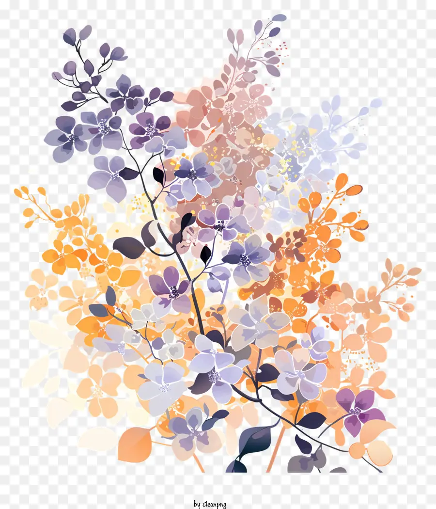 Flores Lilas，Ramas Florales PNG