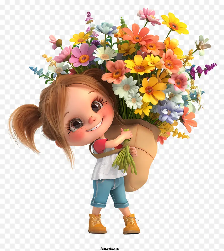 Tiempo De Primavera，Niña Con Flores PNG