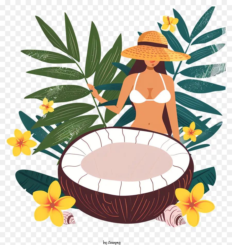 Verano De Coco，Mujer Con Coco PNG