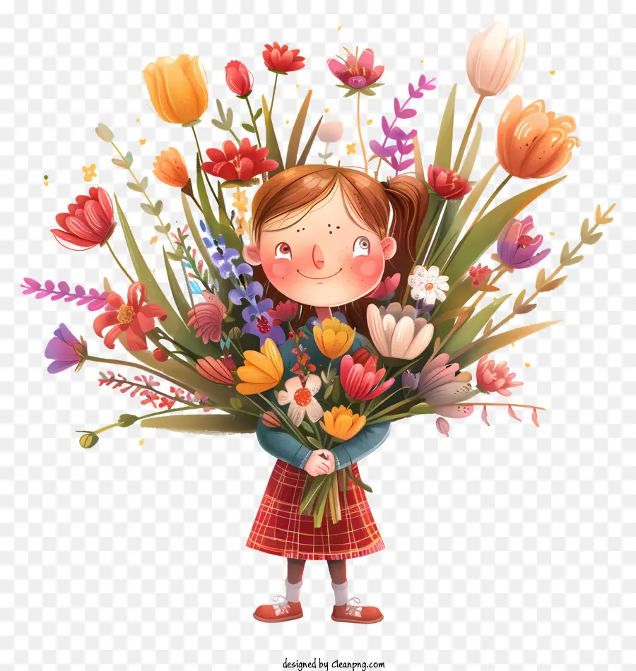 Tiempo De Primavera，Niña Con Flores PNG