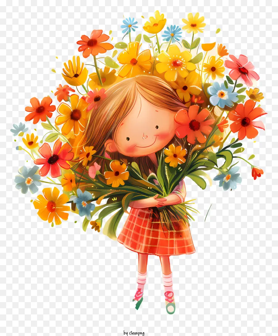 Tiempo De Primavera，Chica Con Flores PNG