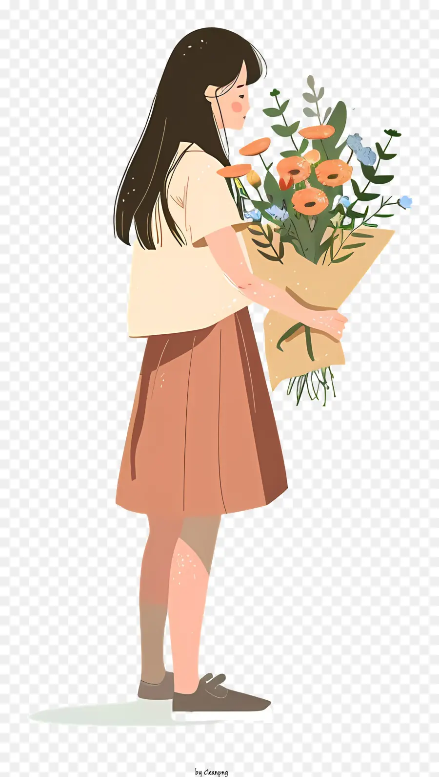 Niña Sosteniendo Ramo，Niña Con Flores PNG