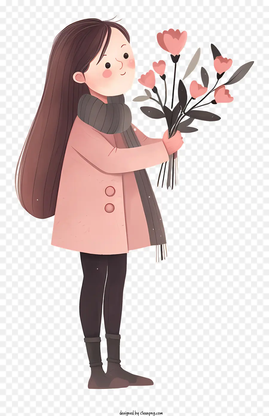 Niña Sosteniendo Ramo，Chica Con Flores PNG