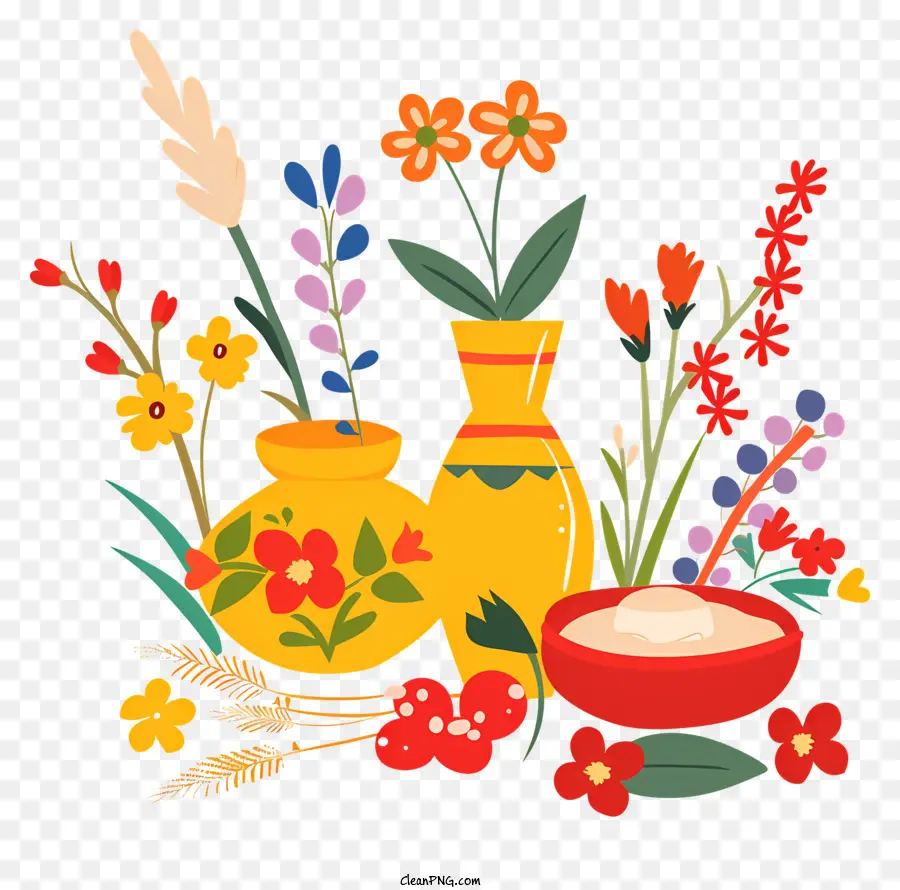 Feliz Nowruz，Flores Y Jarrones PNG