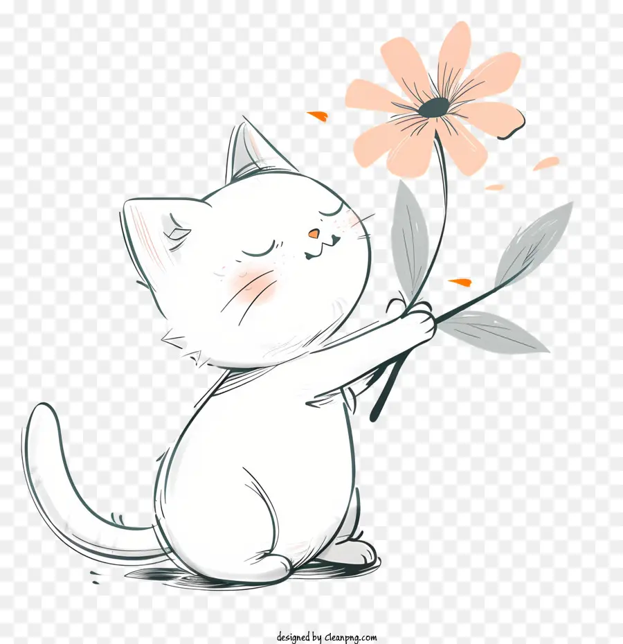 Pequeño Gato Jugando Flores，Gato De Dibujos Animados PNG