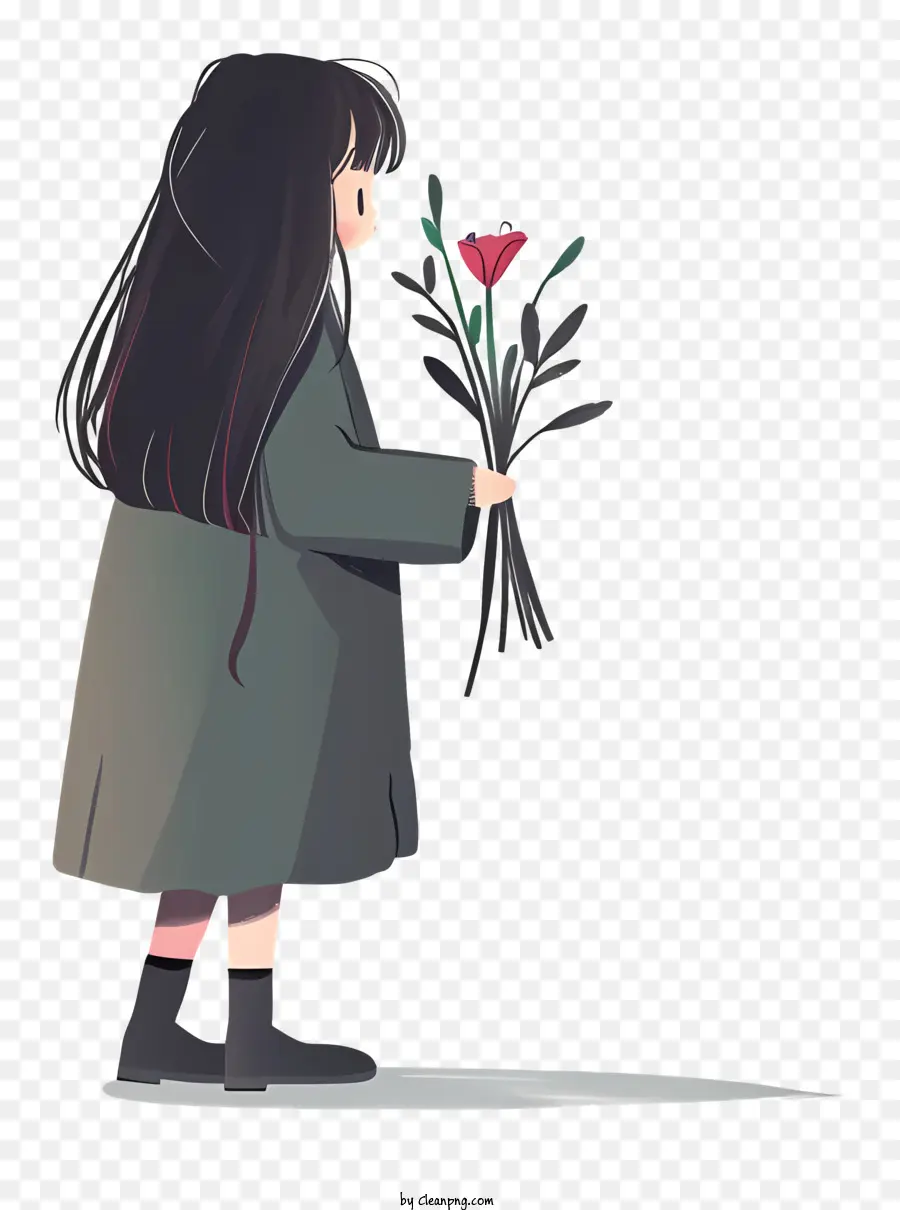 Niña Sosteniendo Ramo，Chica Con Flores PNG