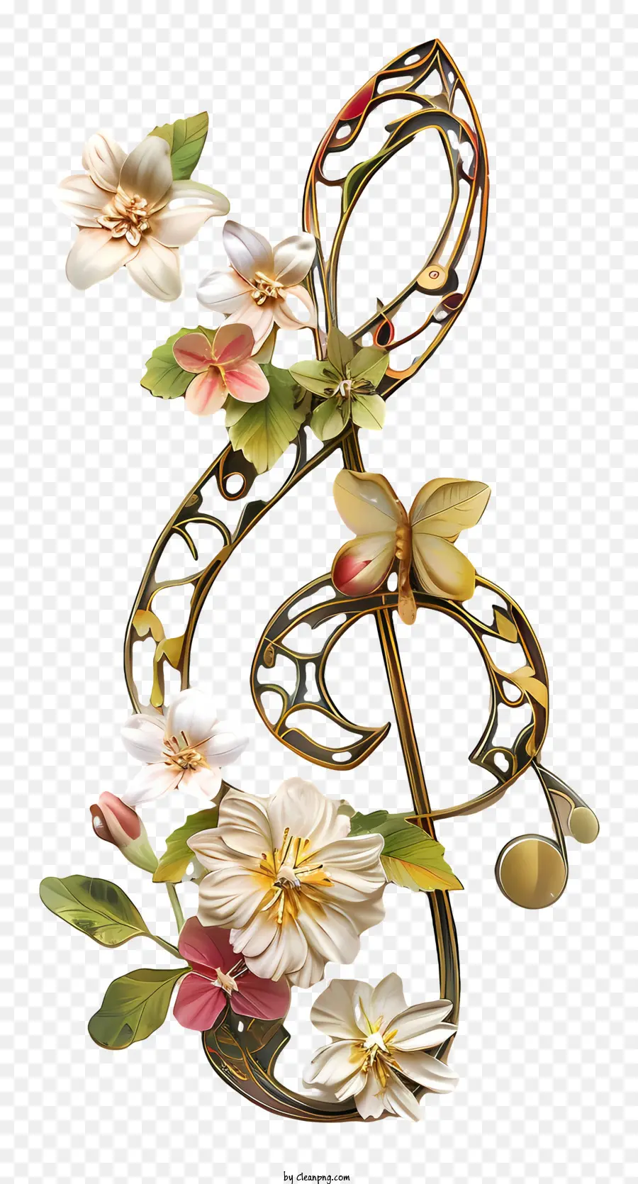 Notas Musicales，Clave De Sol Floral PNG