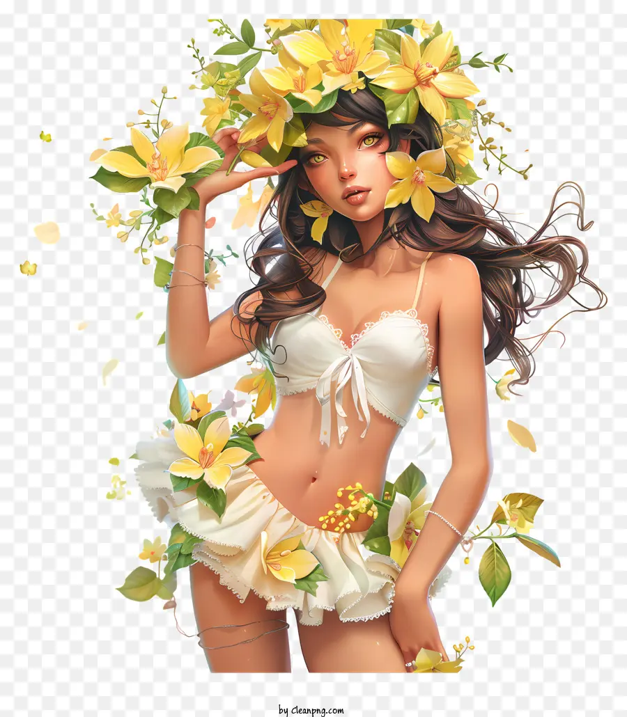 Primavera，Niña De La Corona De Flores PNG