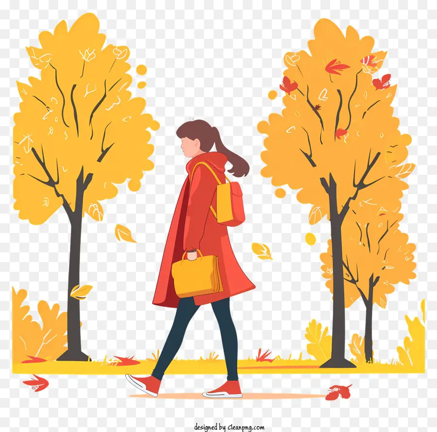 Caricatura De Mujer Caminando，La Temporada De Otoño PNG