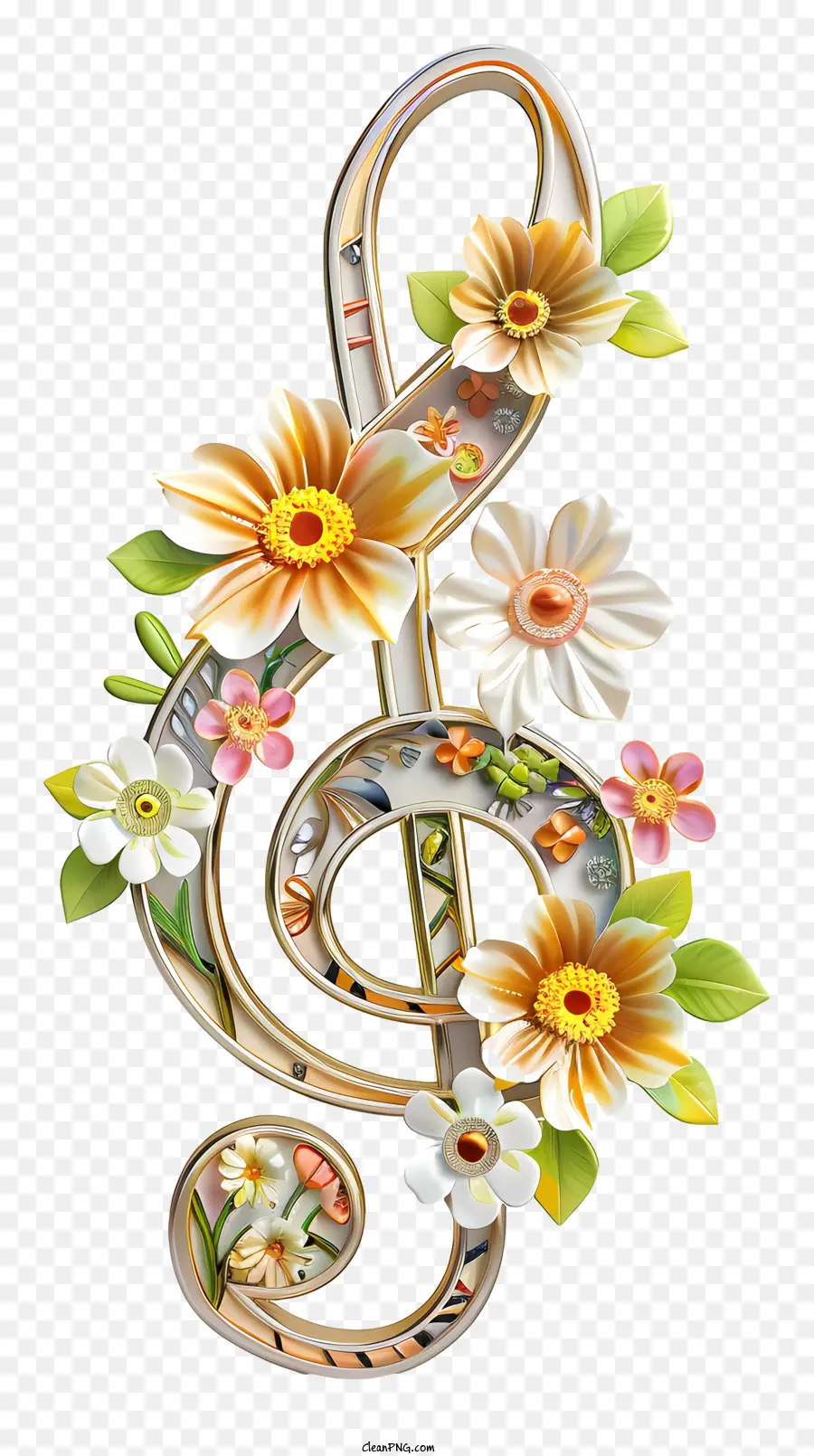 Notas De La Música，Treble De Agudos Florales PNG