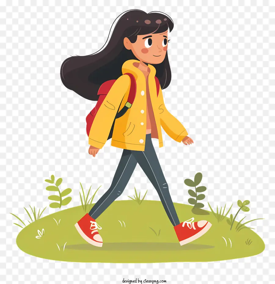 Caricatura De Mujer Caminando，Mujer Con Chaqueta Amarilla PNG