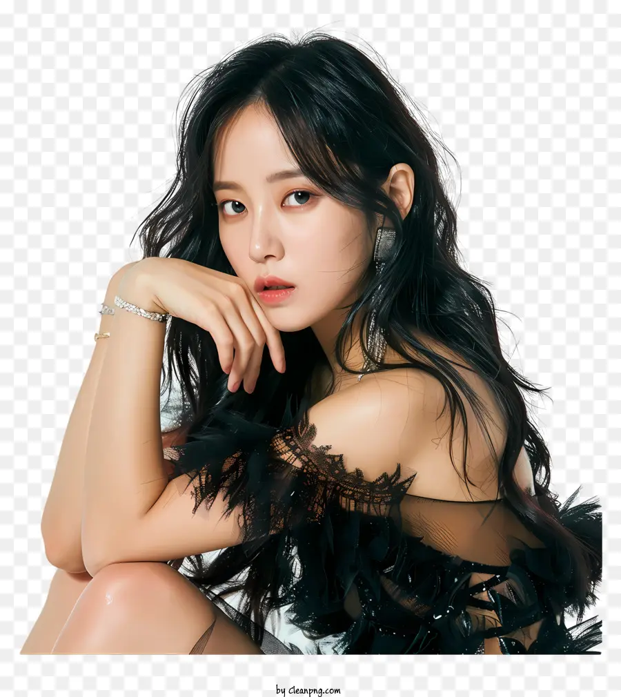 Hyo Min，Mujer En Vestido Negro PNG