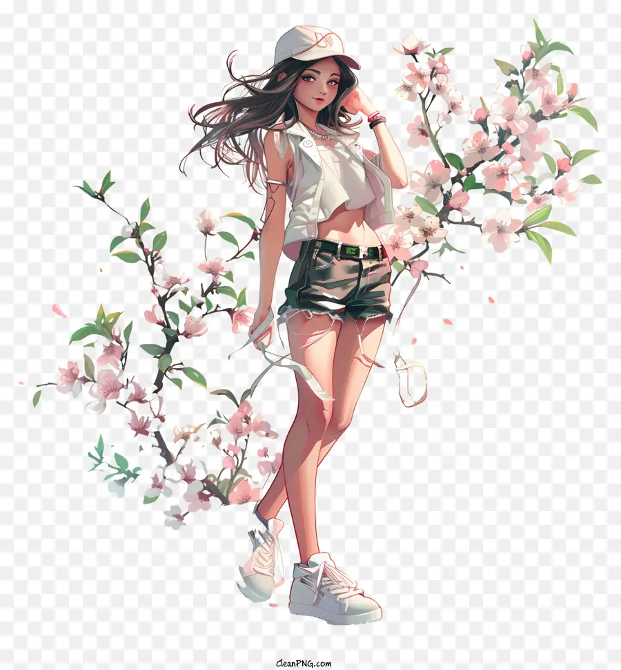 Primavera，Chica Con Flores PNG