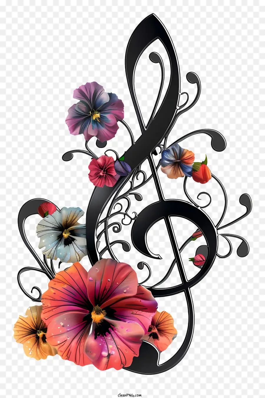 Notas Musicales，Nota Musical Con Flores PNG