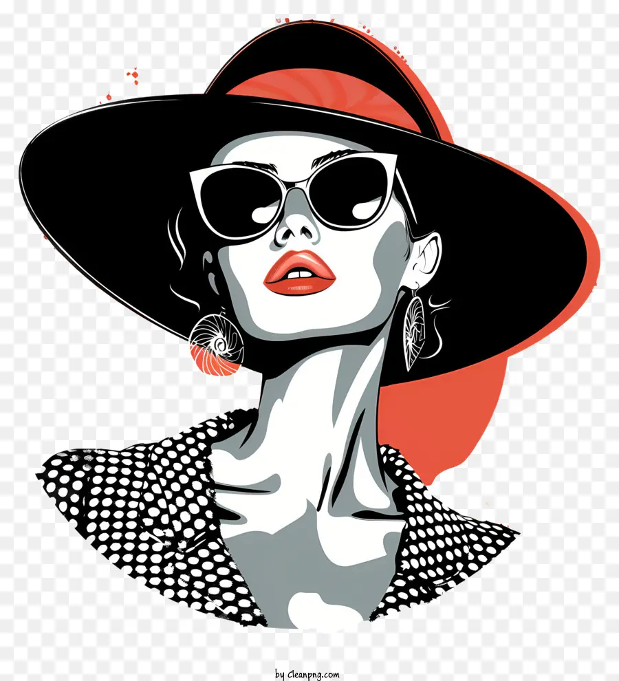 Moda Retro，Mujer Con Sombrero Y Gafas De Sol PNG