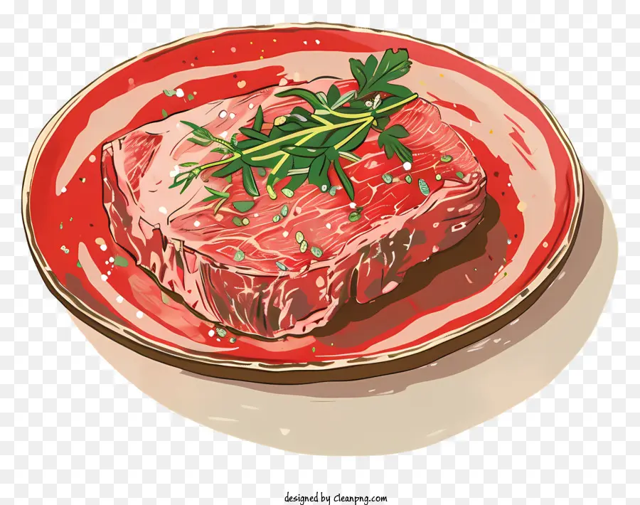 Rosbif，Filete En Plato Rojo PNG