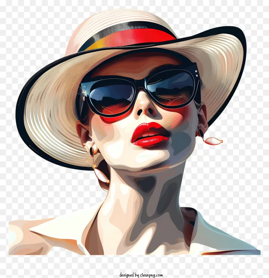 Moda Retro，Mujer Con Sombrero Y Gafas De Sol PNG