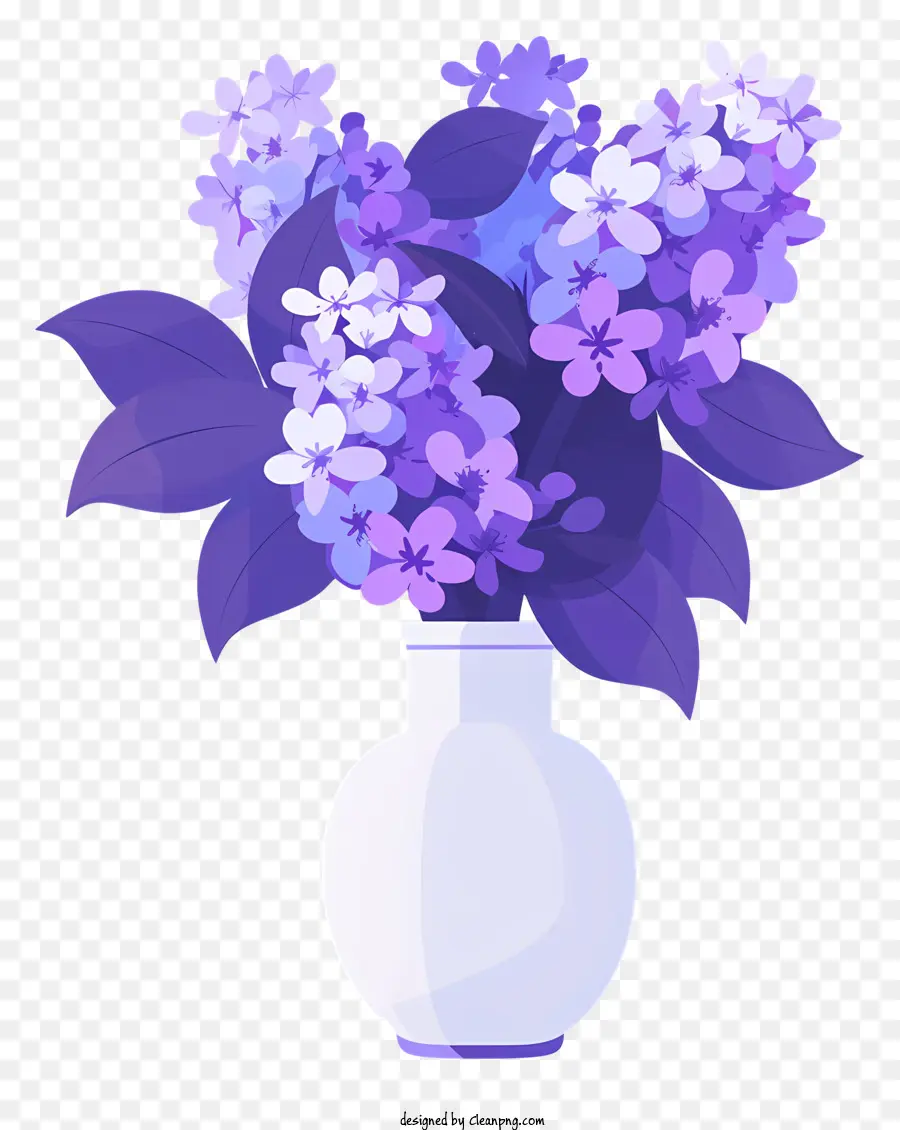 Flores De Color Lila，Vaso Blanco PNG