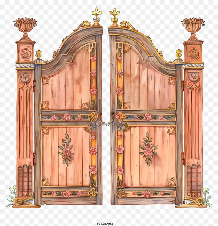 Puerta De Jardín De Madera，Puerta De Madera Adornada PNG